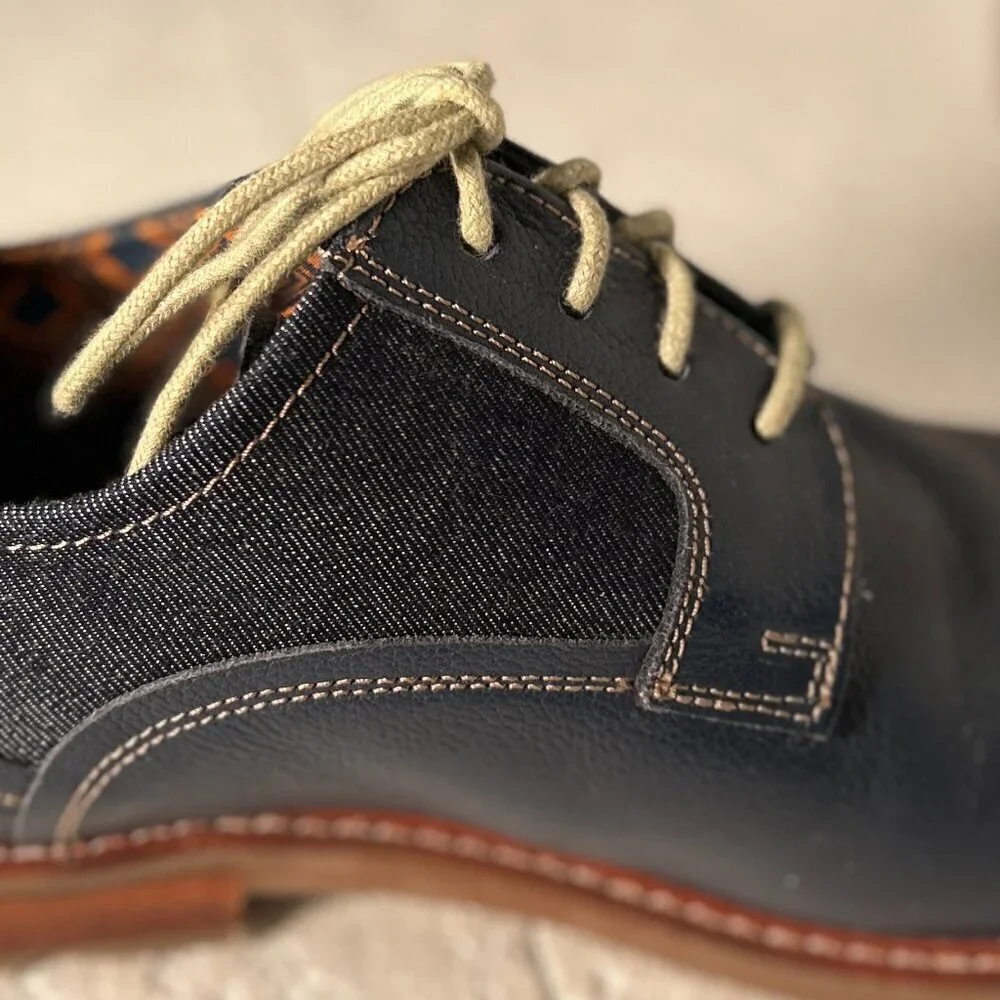 Ben Sherman SZ 8 Navy Leather & Denim Oxford Office Casual Preppy Old Money